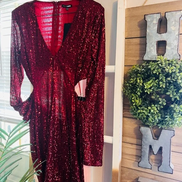 FASHION NOVA Burgundy Sequin Mini Dress - Picture 7 of 17